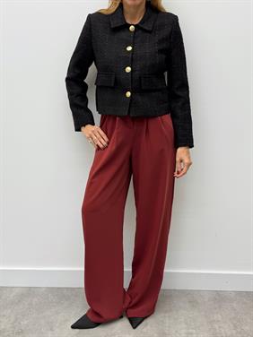 Kadın Dore Düğmeli Blazer Siyah Tüvit Ceket