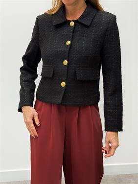 Kadın Dore Düğmeli Blazer Siyah Tüvit Ceket