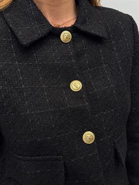 Kadın Dore Düğmeli Blazer Siyah Tüvit Ceket