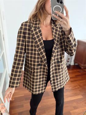Kadın Double Kumaş Astarlı Vintage Kareli Blazer Ceket