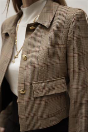 Kadın Kazayağı  Desenli Blazer Ceket