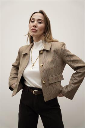 Kadın Kazayağı  Desenli Blazer Ceket