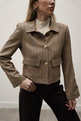 Kadın Kazayağı  Desenli Blazer Ceket