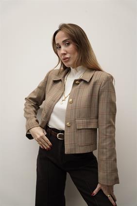 Kadın Kazayağı  Desenli Blazer Ceket