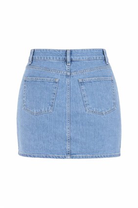 Kadın Düğmeli Mini Açık Mavi Kot  Etek