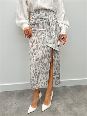 Kadın Etnik Desen Fermuarlı Tasarım Bağlamalı Beyaz Etek