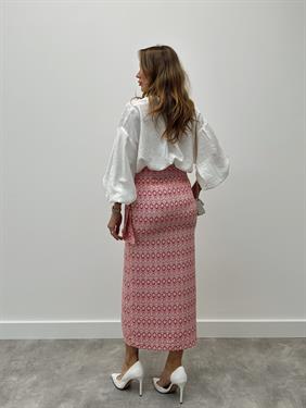 Kadın Etnik Desen Fermuarlı Tasarım Bağlamalı Kırmızı Etek