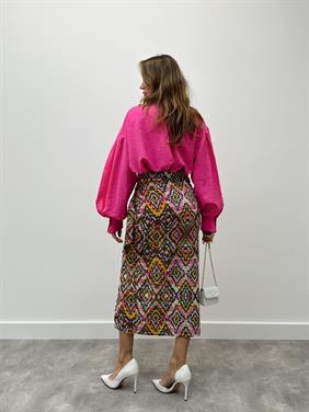 Kadın Etnik Desen Fermuarlı Tasarım Bağlamalı Etek