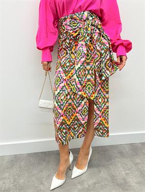 Kadın Etnik Desen Fermuarlı Tasarım Bağlamalı Etek