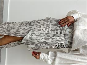 Kadın Etnik Desen Fermuarlı Tasarım Bağlamalı Beyaz Etek