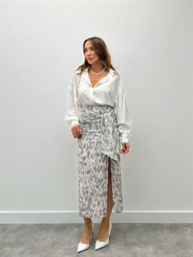 Kadın Etnik Desen Fermuarlı Tasarım Bağlamalı Beyaz Etek