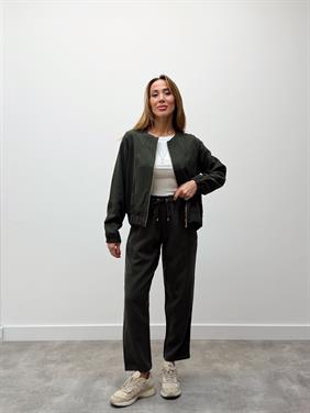 Kadın Fermuarlı Ceket Pantolon Alt-Üst Haki Takım