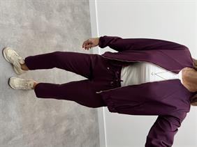 Kadın Fermuarlı Ceket Pantolon Alt-Üst Mürdüm Takım