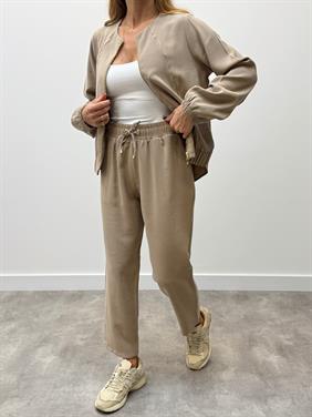 Kadın Fermuarlı Ceket Pantolon Alt-Üst Vizon Takım