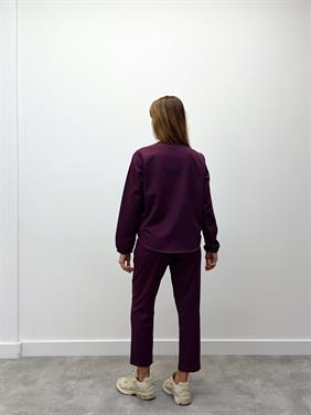 Kadın Fermuarlı Ceket Pantolon Alt-Üst Mürdüm Takım