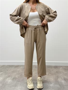 Kadın Fermuarlı Ceket Pantolon Alt-Üst Vizon Takım