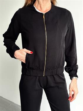 Kadın Fermuarlı Ceket Pantolon Alt-Üst Siyah Takım