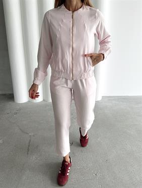 Kadın Fermuarlı Ceket Pantolon Alt-Üst Pembe Takım