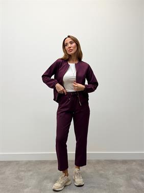 Kadın Fermuarlı Ceket Pantolon Alt-Üst Mürdüm Takım