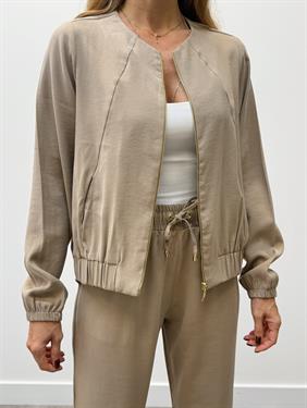 Kadın Fermuarlı Ceket Pantolon Alt-Üst Vizon Takım