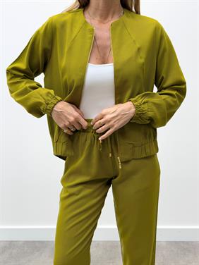 Kadın Fermuarlı Ceket Pantolon Alt-Üst Yağ Yeşili Takım