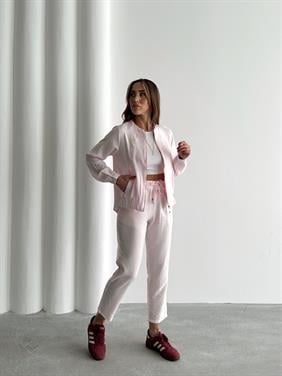 Kadın Fermuarlı Ceket Pantolon Alt-Üst Pembe Takım