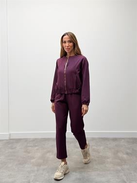 Kadın Fermuarlı Ceket Pantolon Alt-Üst Mürdüm Takım