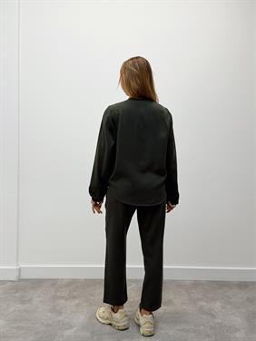 Kadın Fermuarlı Ceket Pantolon Alt-Üst Haki Takım