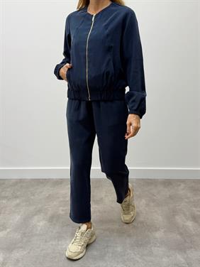 Kadın Fermuarlı Ceket Pantolon Alt-Üst Lacivert Takım