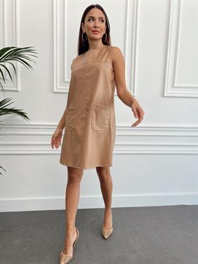 Kadın Fermuarlı Cepli Vizon Jile Elbise