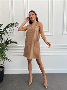 Kadın Fermuarlı Cepli Vizon Jile Elbise