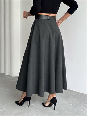 Kadın Fermuarlı Yırtmaçlı Godeli Antrasit Etek