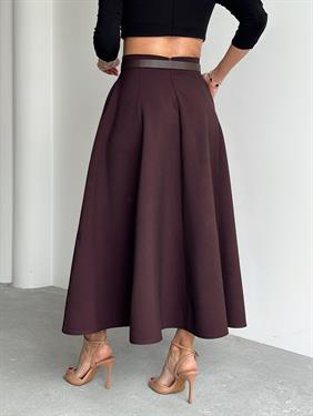 Kadın Fermuarlı Yırtmaçlı Godeli Mürdüm Etek