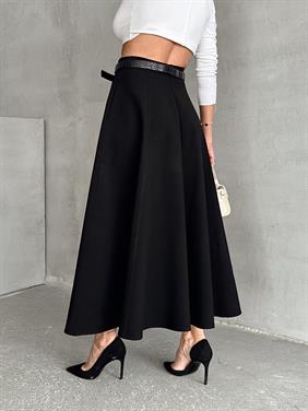 Kadın Fermuarlı Yırtmaçlı Godeli Siyah Etek