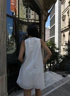 Kadın Fisto Astarlı Beyaz Mini Elbise