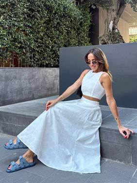 Kadın Fisto Etek Büstiyer Beyaz Takım