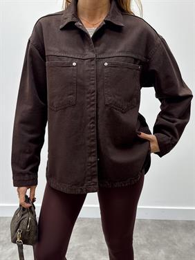 Kadın Gabardin Kumaş Cep Detaylı Kahverengi  Gömlek