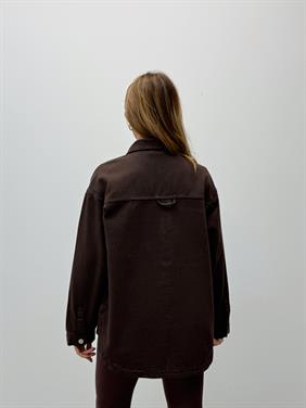 Kadın Gabardin Kumaş Cep Detaylı Kahverengi  Gömlek