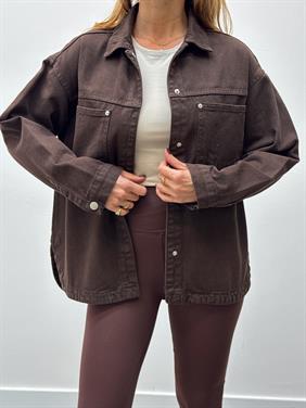 Kadın Gabardin Kumaş Cep Detaylı Kahverengi  Gömlek