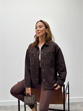 Kadın Gabardin Kumaş Cep Detaylı Kahverengi  Gömlek