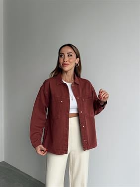 Kadın Gabardin Kumaş Cep Detaylı Kiremit Gömlek