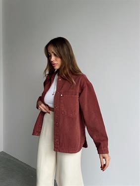 Kadın Gabardin Kumaş Cep Detaylı Kiremit Gömlek