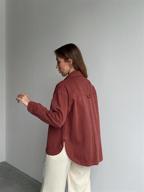 Kadın Gabardin Kumaş Cep Detaylı Kiremit Gömlek