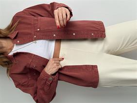 Kadın Gabardin Kumaş Cep Detaylı Kiremit Gömlek