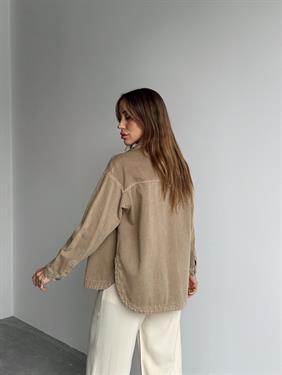 Kadın Gabardin Kumaş Cep Detaylı Krem Gömlek