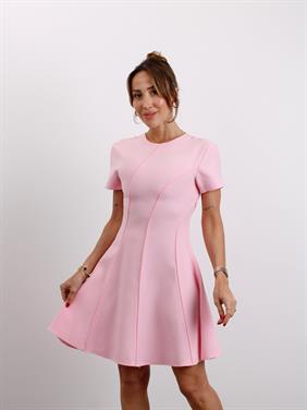 Kadın Kısa Kol Biyeli Pembe Çan Elbise