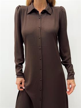 Kadın Kol Fermuarlı Düğmeli Maxi Kahverengi Elbise