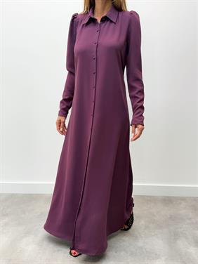 Kadın Kol Fermuarlı Düğmeli Maxi Mürdüm Elbise