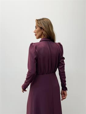 Kadın Kol Fermuarlı Düğmeli Maxi Mürdüm Elbise