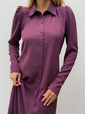 Kadın Kol Fermuarlı Düğmeli Maxi Mürdüm Elbise